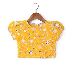 Babyhug Pufffed Sleeves Georgette Choli Lehenga & Frilled Dupatta Set Floral Embroidered -Yellow