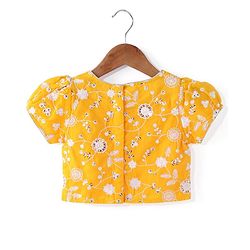 Babyhug Pufffed Sleeves Georgette Choli Lehenga & Frilled Dupatta Set Floral Embroidered -Yellow