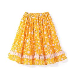 Babyhug Pufffed Sleeves Georgette Choli Lehenga & Frilled Dupatta Set Floral Embroidered -Yellow