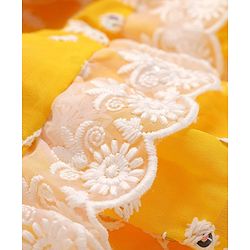 Babyhug Pufffed Sleeves Georgette Choli Lehenga & Frilled Dupatta Set Floral Embroidered -Yellow