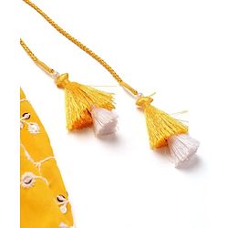 Babyhug Pufffed Sleeves Georgette Choli Lehenga & Frilled Dupatta Set Floral Embroidered -Yellow