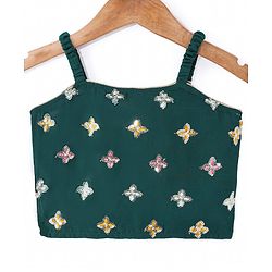 Babyhug Woven Sleeveless Georgette Floral Embroidered Choli & Sequinned Lehenga Set with Detachable Sleeves - Green