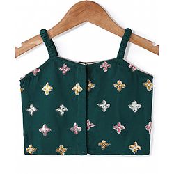 Babyhug Woven Sleeveless Georgette Floral Embroidered Choli & Sequinned Lehenga Set with Detachable Sleeves - Green