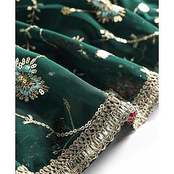 Babyhug Woven Sleeveless Georgette Floral Embroidered Choli & Sequinned Lehenga Set with Detachable Sleeves - Green