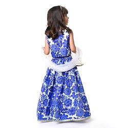 Babyhug Woven Sleeveless Embroidered Choli Lehenga Set with Dupatta Floral Print - Navy Blue
