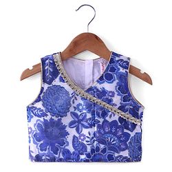 Babyhug Woven Sleeveless Embroidered Choli Lehenga Set with Dupatta Floral Print - Navy Blue