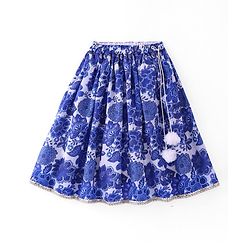 Babyhug Woven Sleeveless Embroidered Choli Lehenga Set with Dupatta Floral Print - Navy Blue