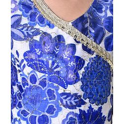 Babyhug Woven Sleeveless Embroidered Choli Lehenga Set with Dupatta Floral Print - Navy Blue