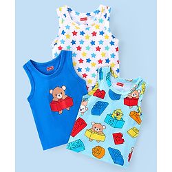 Babyhug 100% Cotton Single Jersey Anti Bacterial Sleeveless Vests Bear & Star Print Pack Of 3 - Multicolor