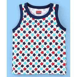 Babyhug 100% Cotton Knit Antibacterial Sleeveless Stripes Sandos with Star & Cars Print Pack of 5 - Multicolour