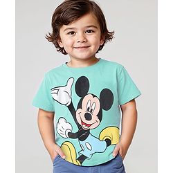 Babyhug Disney Cotton Knit  Half Sleeves T-Shirt With Mickey Mouse Graphics - Green