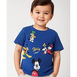 Babyhug Disney Cotton Knit Half Sleeves T-Shirt With Mickey Mouse Graphics - Blue
