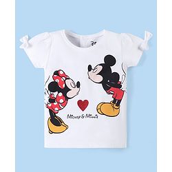 Babyhug Disney 100% Cotton Knit Half Sleeves Top with Minnie Mouse Graphics -White