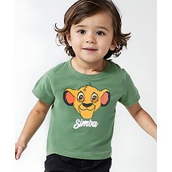 Babyhug Disney Cotton Knit Half Sleeves T-Shirt with Lion King Graphics-Green