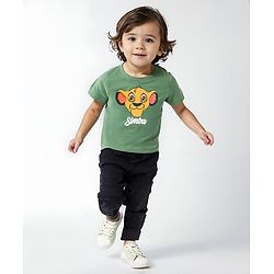 Babyhug Disney Cotton Knit Half Sleeves T-Shirt with Lion King Graphics-Green
