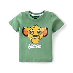 Babyhug Disney Cotton Knit Half Sleeves T-Shirt with Lion King Graphics-Green