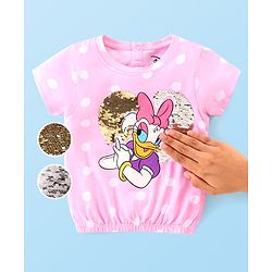 Babyhug Disney  Half Sleeves Top with Minnie Mouse Graphics & Reversible Sequins Detailing - Pink