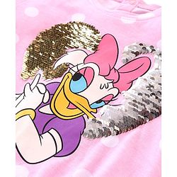 Babyhug Disney  Half Sleeves Top with Minnie Mouse Graphics & Reversible Sequins Detailing - Pink