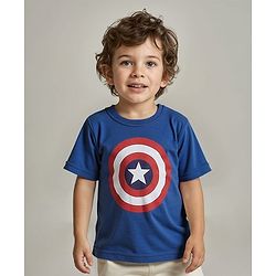 Babyhug Marvel Cotton Knit Half Sleeves T-Shirt with Avengers Graphics - Navy Blue