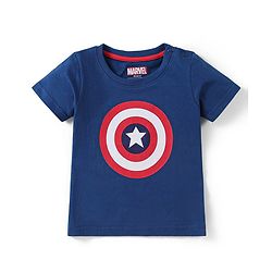 Babyhug Marvel Cotton Knit Half Sleeves T-Shirt with Avengers Graphics - Navy Blue