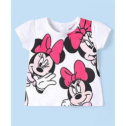 Babyhug Disney Half Sleeves Top with Minnie Mouse Graphics- White