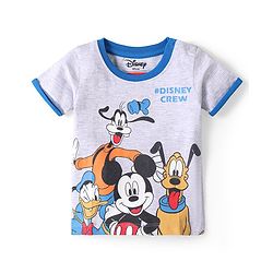 Babyhug Disney Cotton Knit Half Sleeves T-Shirt  with Mickey Mouse Graphics - White