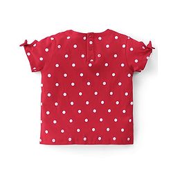 Babyhug Disney Cotton Knit Half Sleeves Top With Minnie Mouse Graphics & Bow Applique - Red