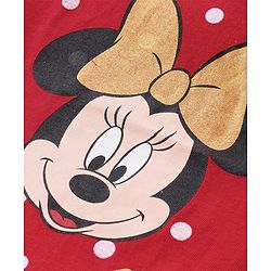 Babyhug Disney Cotton Knit Half Sleeves Top With Minnie Mouse Graphics & Bow Applique - Red