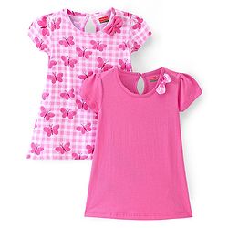 Babyhug Single Jersey Knit Half Sleeves Frocks With Butterfly Print Pack Of 2 - Multicolor