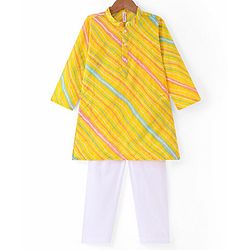 Babyhug Cotton Woven Full Sleeves Printed Kurta With Pyjama - Yellow