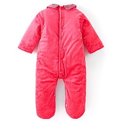 Babyhug Woven Full Sleeves Winter Wear Footed Romper With Polar Bear Embroidery - Red