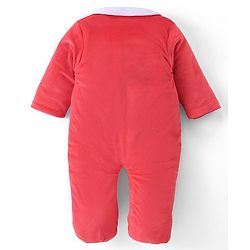 Babyhug Velour Woven Winter Wear Full Sleeves Footed Romper with Santa Clause Patch - Red