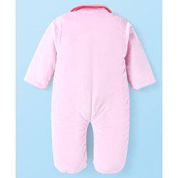 Babyhug Velour Woven Full Sleeves Footed Front Open Winter Wear  Romper with Bunny Patch - Pink