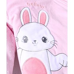 Babyhug Velour Woven Full Sleeves Footed Front Open Winter Wear  Romper with Bunny Patch - Pink