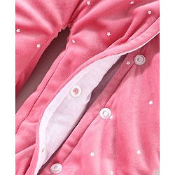 Babyhug Velouer Woven Full Sleeves Romper with Elephant Patch - Pink