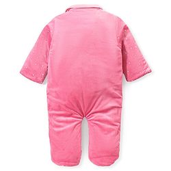 Babyhug Velouer Woven Full Sleeves Romper with Elephant Patch - Pink
