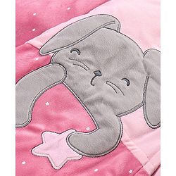 Babyhug Velouer Woven Full Sleeves Romper with Elephant Patch - Pink