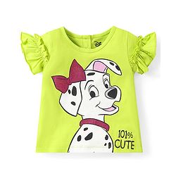 Babyhug Disney Single Jersey Knit Frill Sleeves Top & Shorts Set with 101 Dalmatians Graphics - Green