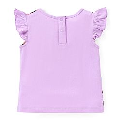 Babyhug Disney Cotton Knit Frill Sleeves Top & Denim Shorts Set With Minnie Mouse Graphic - Purple