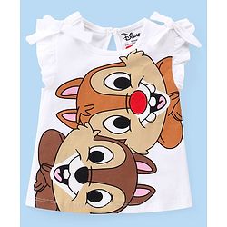 Babyhug Disney Single Jersey Knit Half Sleeves Top &  Shorts Set with Chip n Dale Print - White & Pink