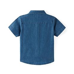 Babyhug Disney Denim Woven Half Sleeve Shirt With Mickey Mouse Graphics - Navy Blue
