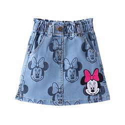 Babyhug Disney Cotton Denim Skirt With Minnie Mouse Graphics - Blue