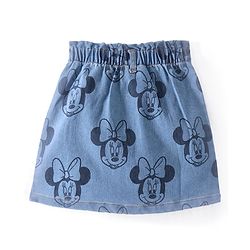 Babyhug Disney Cotton Denim Skirt With Minnie Mouse Graphics - Blue