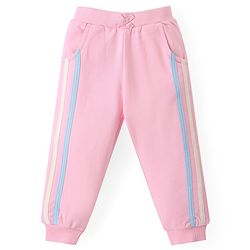 Babyhug Cotton Terry Knit Premium Light Gauge Terry Full Sleeves Hooded T-Shirt & Lounge Pants Set With Text Print - White & Pink