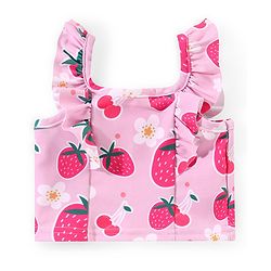 Babyhug Water Repellant Sleeveless Two Piece Swimsuit with Frill Detailing Strawberry Print - Pink