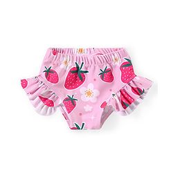 Babyhug Water Repellant Sleeveless Two Piece Swimsuit with Frill Detailing Strawberry Print - Pink