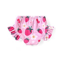 Babyhug Water Repellant Sleeveless Two Piece Swimsuit with Frill Detailing Strawberry Print - Pink