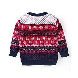 Babyhug Knit Full Sleeves Sweater & Pant Set Floral Design - Red & Navy Blue
