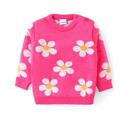Babyhug Knit Full Sleeves Sweater Set  with Floral Design - Pink