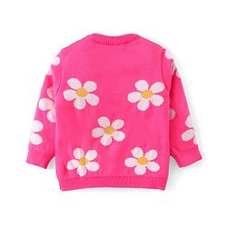 Babyhug Knit Full Sleeves Sweater Set  with Floral Design - Pink